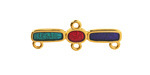24K Gold (plated) Red, Green & Blue Transparent Enamel Oval & Rectangle 1:3 Focal Link 30x11mm