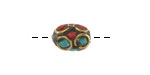 Nepalese Brass w/ Coral & Turquoise Mosaic in Rings Rice Bead 12x8mm