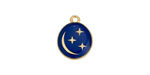 24K Gold (plated) Cobalt Enamel Crescent Moon & Stars Oval Focal 12x16mm