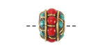 Nepalese Brass w/ Turquoise & Coral Rondelle Bead 13x17mm