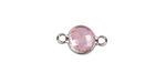 Rose Pink Crystal Round Link in Silver Finish Bezel 14.5x8.5mm