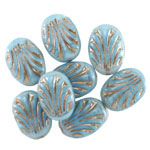 Czech Glass Blue Opal Swirl w/ Platinum Fan Oval 17x12mm