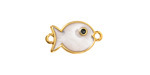 24K Gold (plated) White Pearl Enamel Fish Focal Link 19x11mm