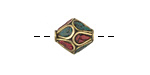 Nepalese Brass Rice Bead w/ Turquoise & Coral Mosaic Petals 11-13x11-13mm