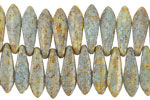 Czech Glass Textured Bisque Picasso w/ Turquoise Dagger 5x15mm