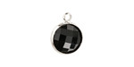 Jet Crystal Round Drop in Silver Finish Bezel 12.8x16.5mm