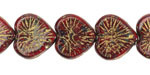 Czech Glass Ruby Red Picasso w/ Gold Wash Starburst Heart 14mm
