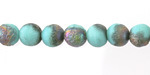 Czech Glass Textured Matte Turquoise w/ Rainbow Metallic Finish Round Druk 8mm