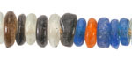 African Recycled Glass Multi Blue/Orange/Green Mini Donut 11-13mm