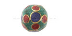 Nepalese Turquoise, Lapis & Coral Dots Round Bead 21-22mm